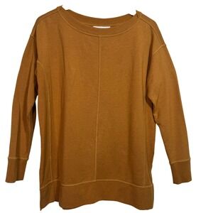 Garnet Hill Womens Top XS Oversized Tunic‎ Long Sleeve Camel Brown Split Hem